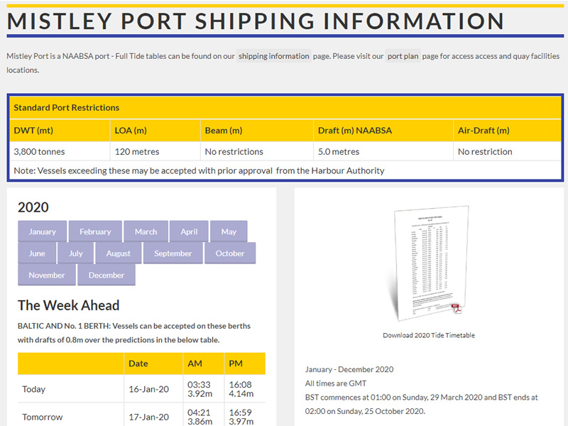 New Port Of Mistley 2020 Tide Tables Available